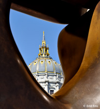 SF City Hall Cupola through Moore Sculpture
